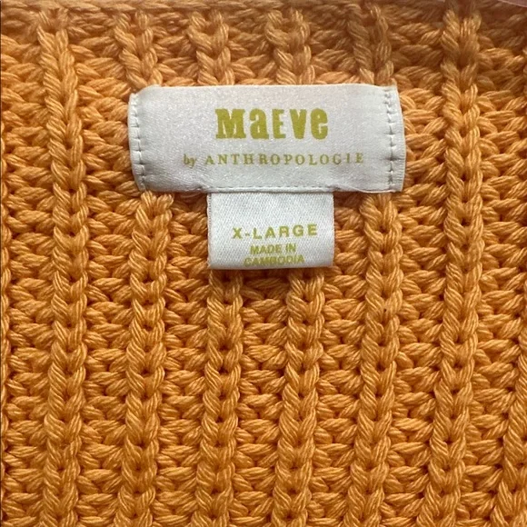 Anthropologie Maeve V-Neck Knit Sculptured Chunky Pullover Sweater XL Orange - Picture 5 of 7